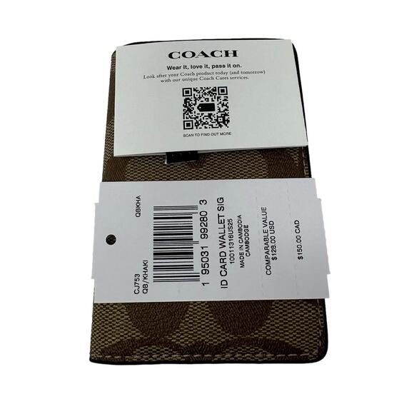Coach Men's ID Wallet Khaki Bifold Slim Card Case Signature Canvas CJ753 $128 - Picture 5 of 5
